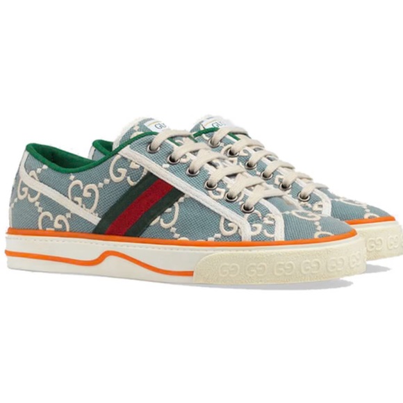 GUCCI🔷SHOES 1977 TENNIS LOGO GG BLUE🔹SNEAKERS! MATERIAL VEGAN SNEAKERS! - Picture 2 of 3